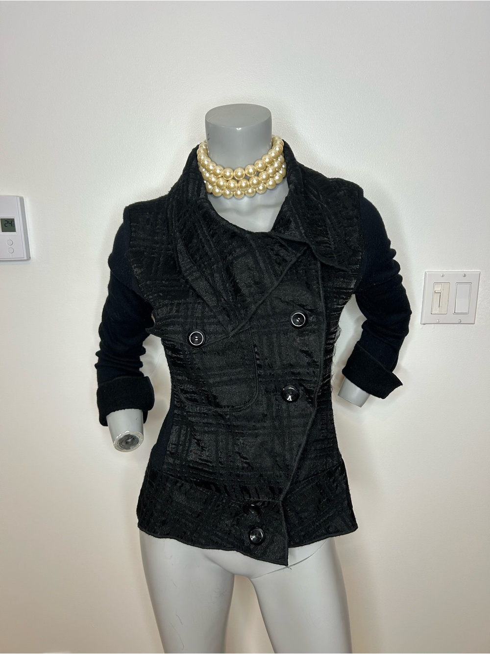 Black Double-Breasted Textured Women's Blazer